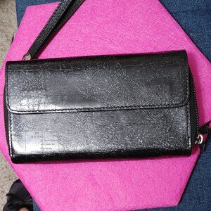 Patricia Nash double zipper wallet in embossed map print